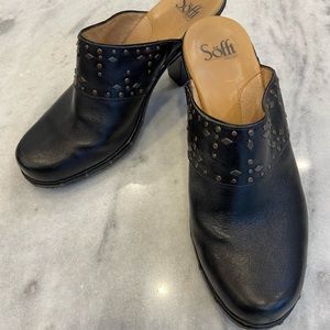 Sofft Black Leather Studded Mules Size 8.5